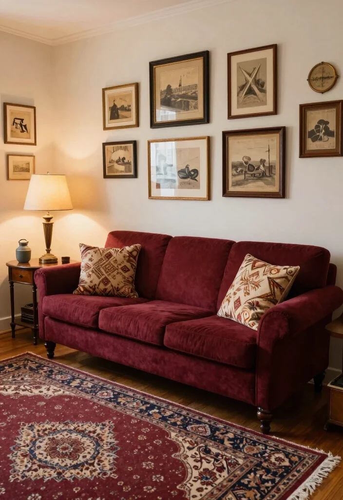 17 Maroon Sofa Living Room Ideas Rich Cozy Accent - 3. Vintage Charm 1