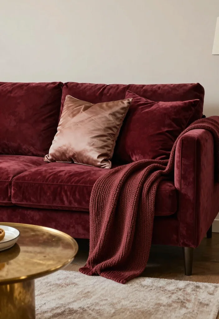 17 Maroon Sofa Living Room Ideas Rich Cozy Accent - 5. Luxurious Textures 1