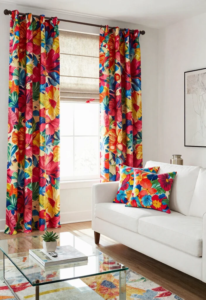 17 Roman Curtains Living Room Ideas Classic Clean Style - 2. Bold Patterns for a Statement 1