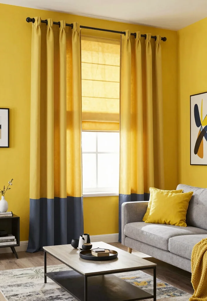 17 Roman Curtains Living Room Ideas Classic Clean Style - 6. Color Blocking Fun 1