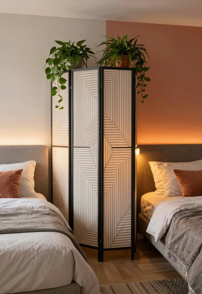17 Shared Bedroom Ideas for Adults: Stylish Functional Living - 2. Divider Screens for Personal Space 1