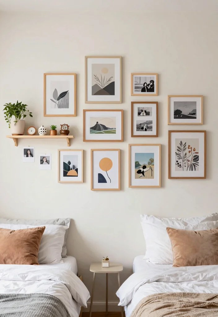 17 Shared Bedroom Ideas for Adults: Stylish Functional Living - 6. Creative Wall Art Displays 1