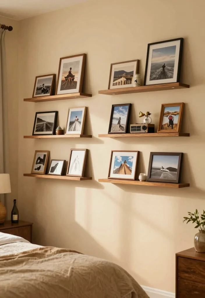 17 Shelves in Bedroom Wall Shelves Ideas Practical Style - 10. Personalized Shelves for Memories 1