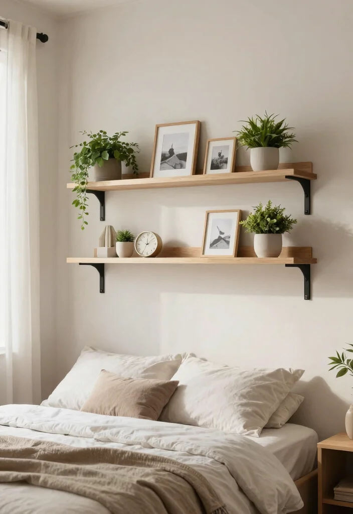 17 Shelves in Bedroom Wall Shelves Ideas Practical Style - 6. Floating Shelves Above Bed 1