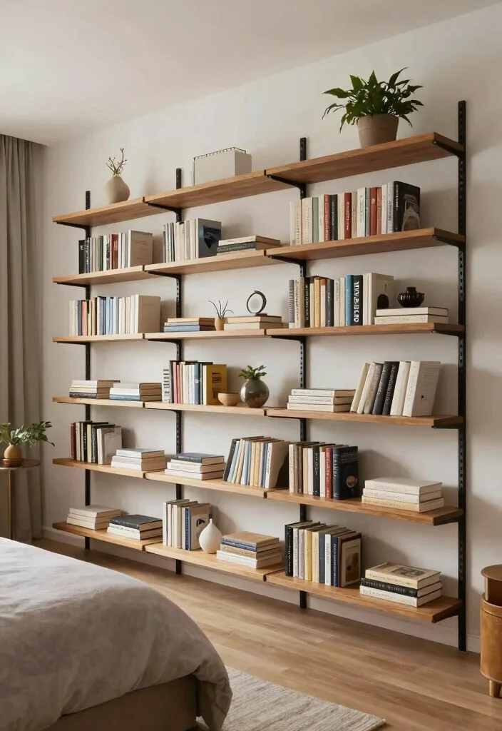 17 Shelves in Bedroom Wall Shelves Ideas Practical Style - 7. Multi-Tiered Shelving Systems 1