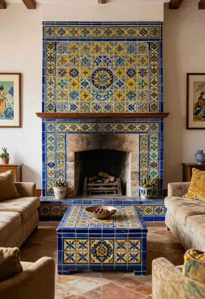 17 Spanish Style Homes Interior Decor Living Room Ideas: Warm and Classic - 4. Decorative Tilework 1