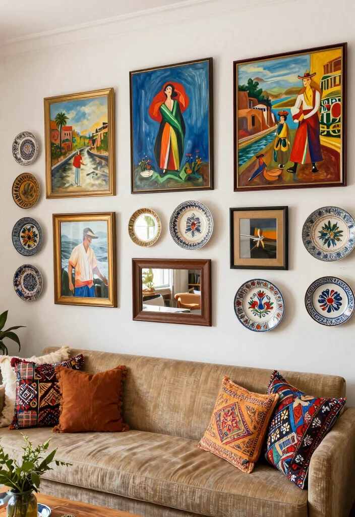 17 Spanish Style Homes Interior Decor Living Room Ideas: Warm and Classic - 8. Artistic Touches with Wall Decor 1