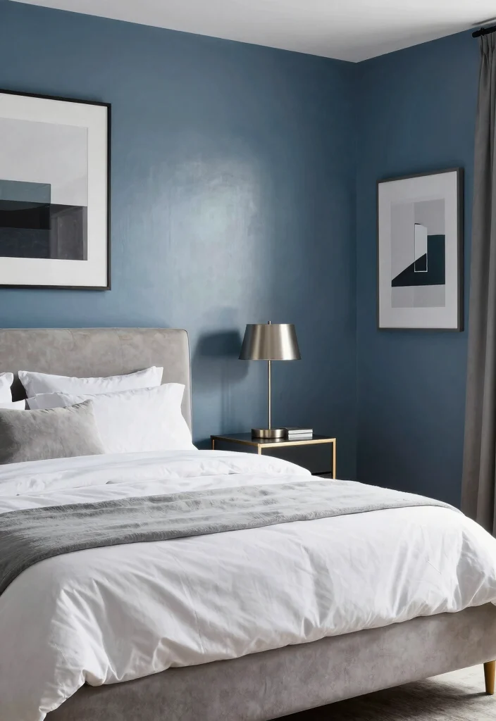 18 Colour for Bedroom Wall Ideas: Calm Stylish Palettes - 12. Cool Steel Blue: Modern Touch 1
