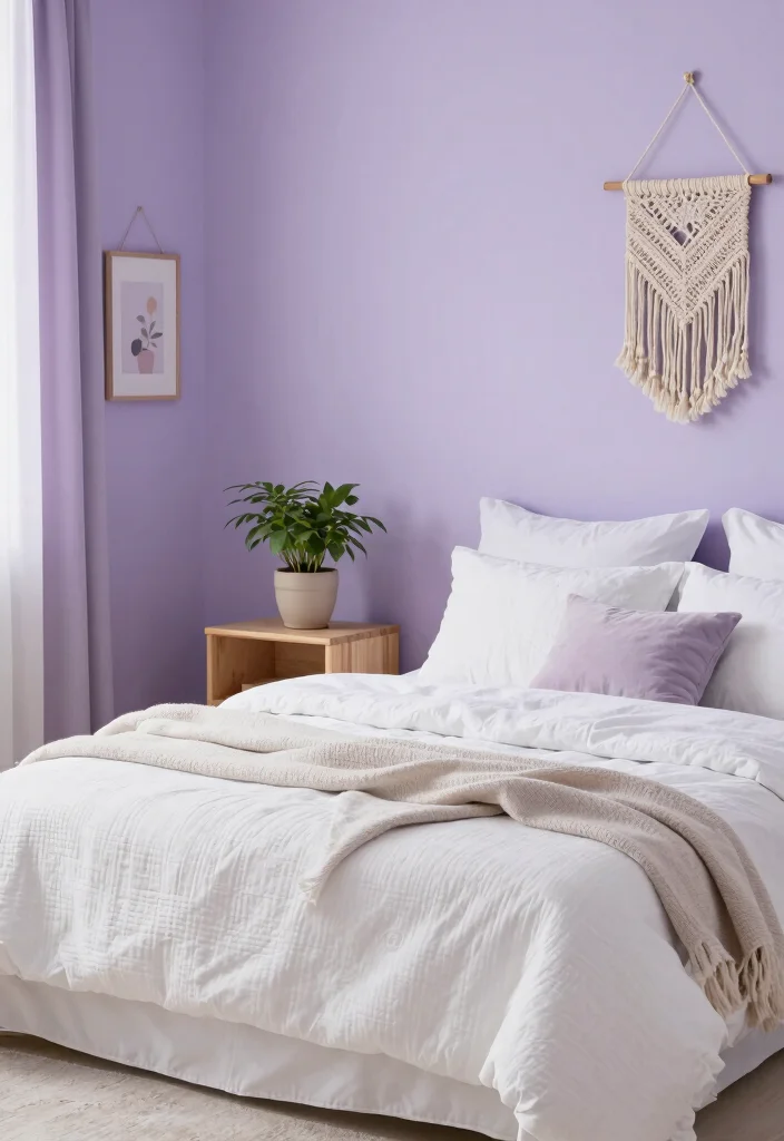 18 Colour for Bedroom Wall Ideas: Calm Stylish Palettes - 4. Soft Lavender: A Touch of Serenity 1