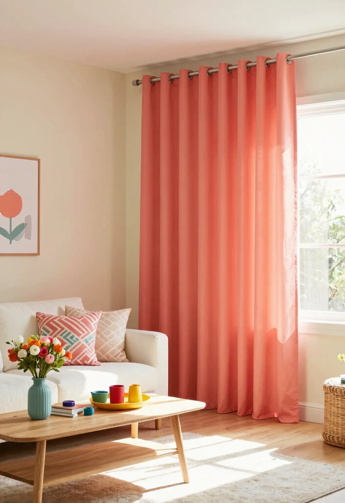 18 Curtains Living Room Colors Ideas Perfect Palette Picks - 10. Bright Coral 1