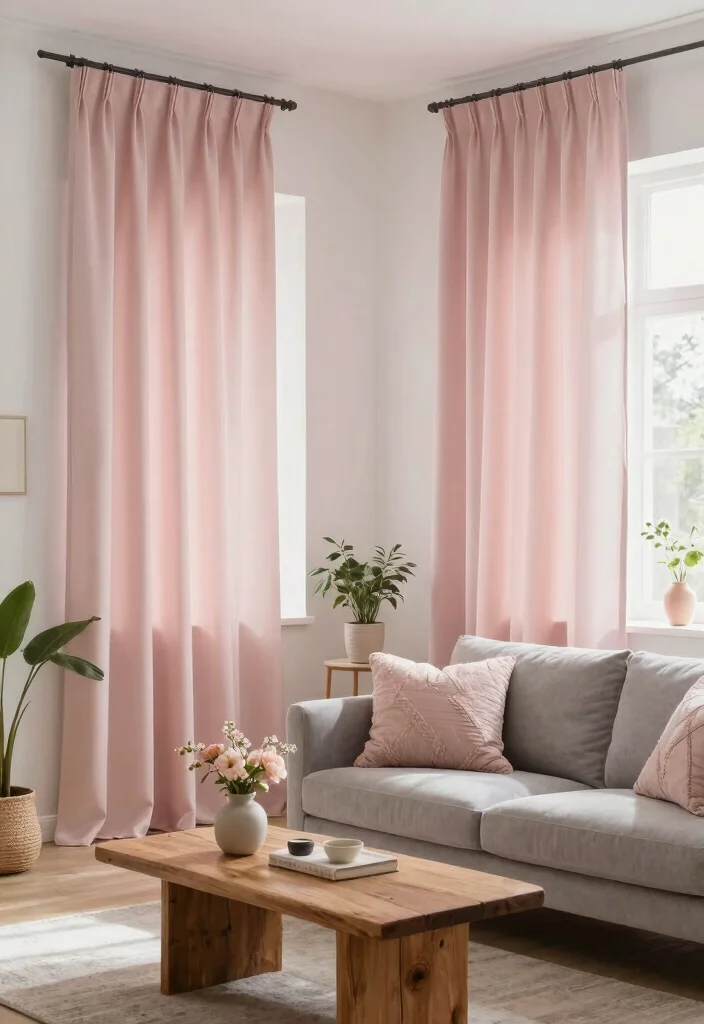 18 Curtains Living Room Colors Ideas Perfect Palette Picks - 11. Soft Blush Pink 1