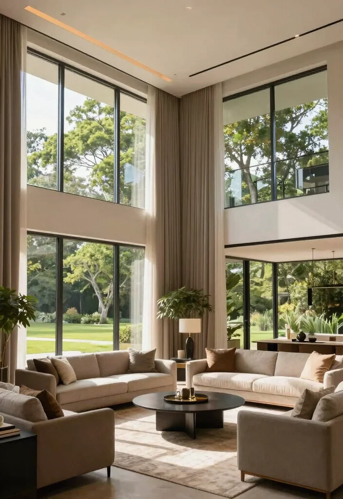 18 Double Height Living Room Wall Design Ideas Grand Impact - 5. Floor-to-Ceiling Windows 1