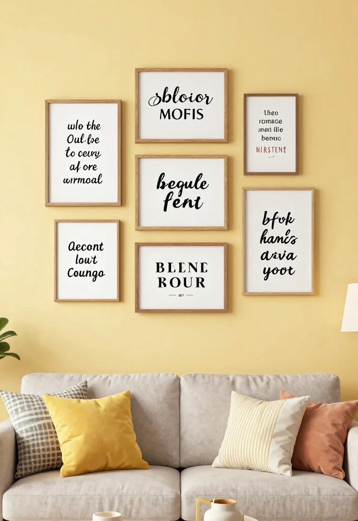 18 Gallery Walls Living Room Ideas for a Personal Artful Display - 12. Quote Wall 1