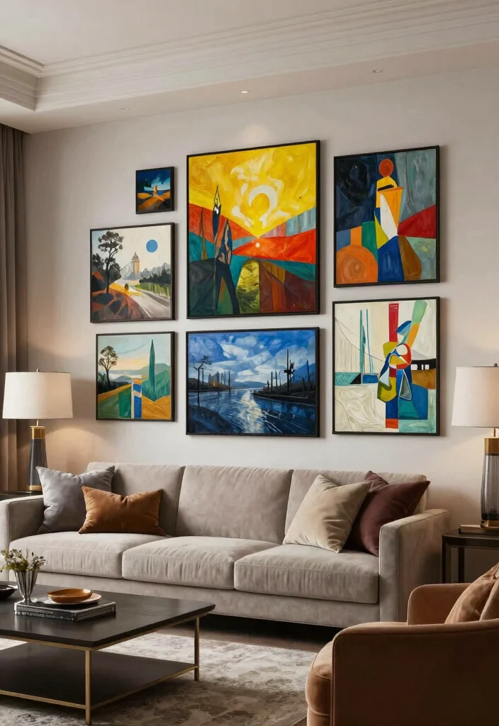 18 Gallery Walls Living Room Ideas for a Personal Artful Display - 17. Art on Canvas 1