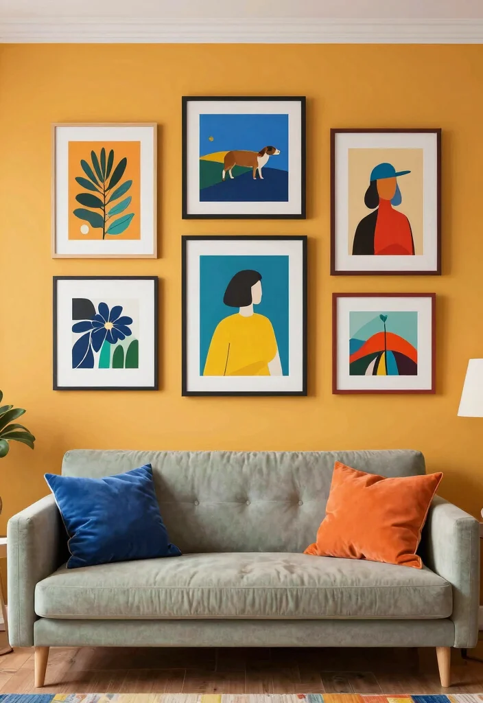 18 Gallery Walls Living Room Ideas for a Personal Artful Display - 9. Creative Color Blocks 1