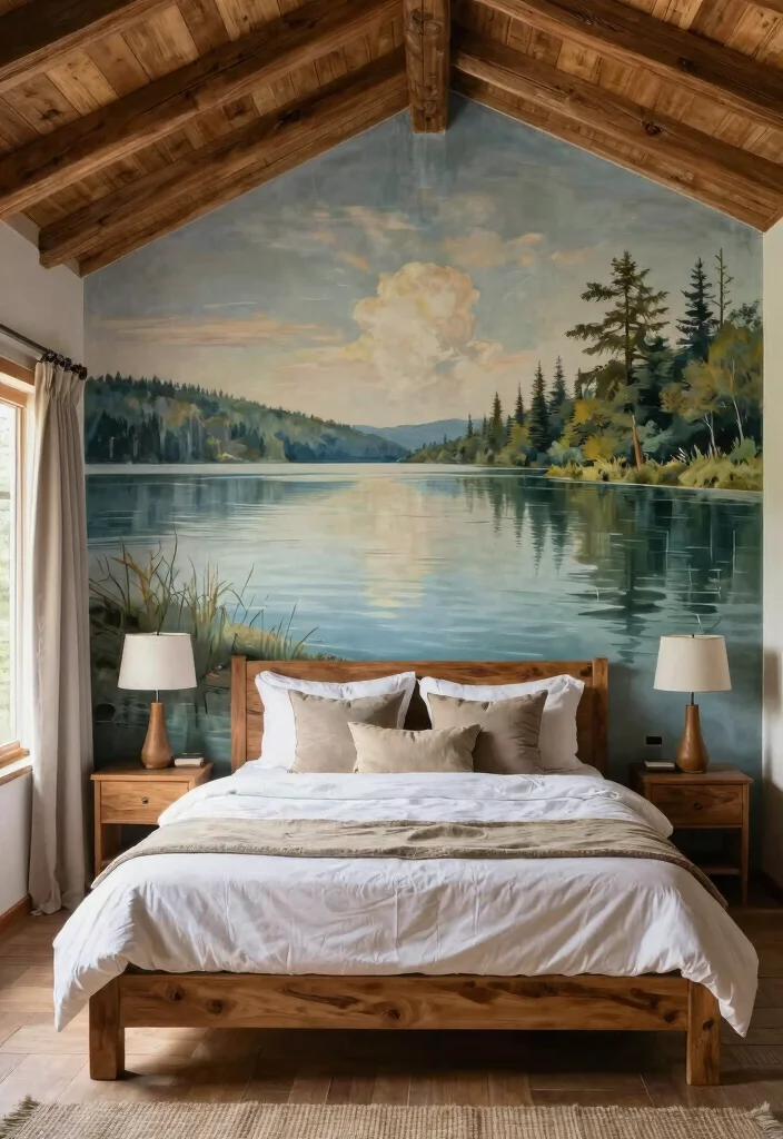 18 Lake House Bedroom Ideas: Relaxed Natural Retreat - 15. Artistic Wall Murals 1
