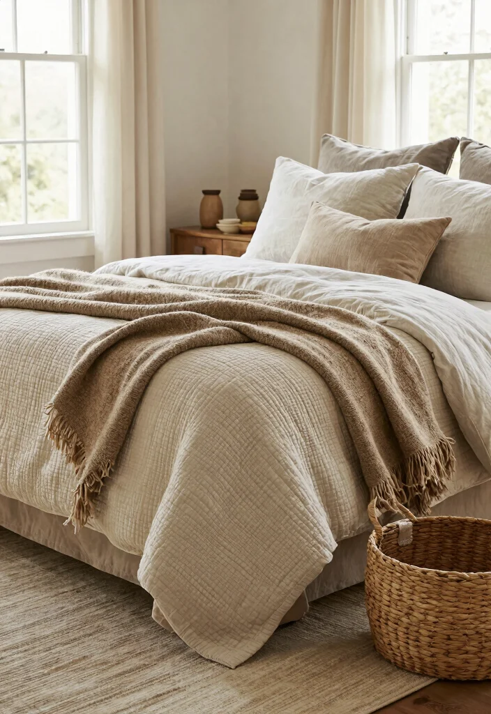 18 Lake House Bedroom Ideas: Relaxed Natural Retreat - 3. Textured Fabrics 1