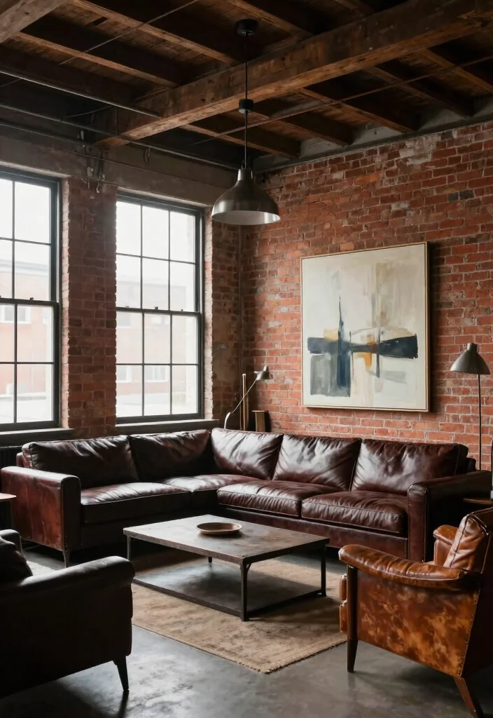 18 Leather Sofa Living Room Ideas Timeless Masculine Chic - 1. Industrial Loft Elegance 1