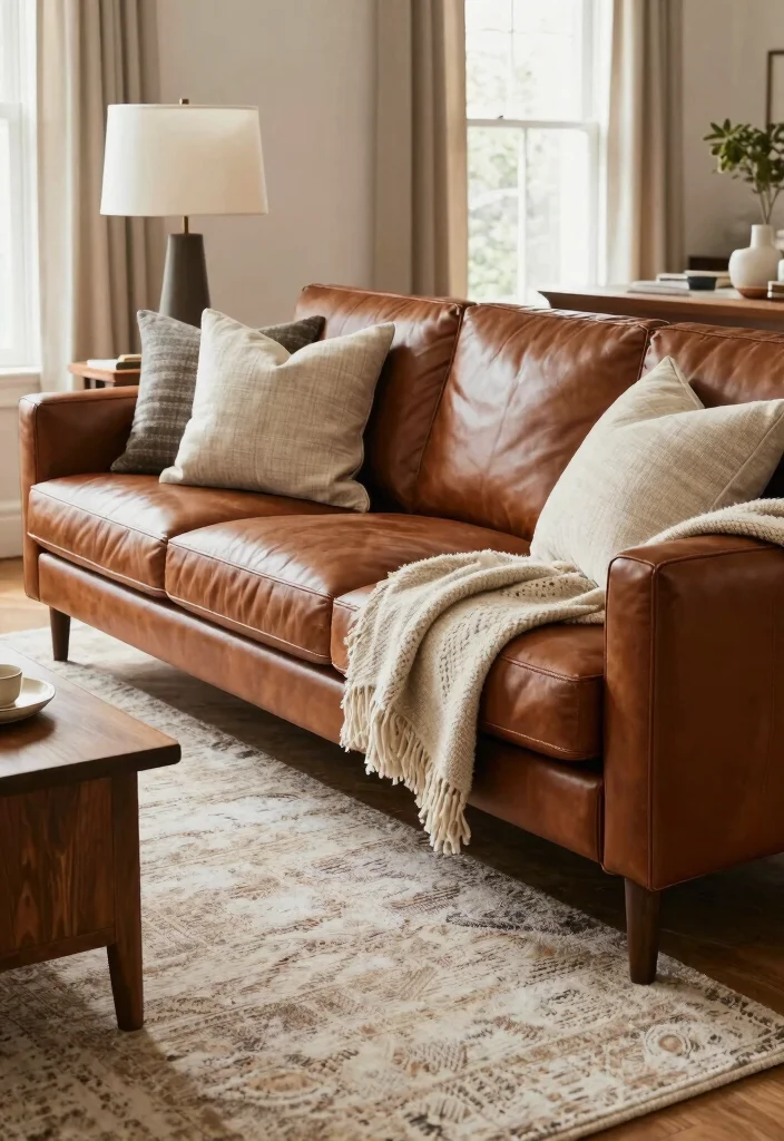 18 Leather Sofa Living Room Ideas Timeless Masculine Chic - 10. Stylish Layering 1