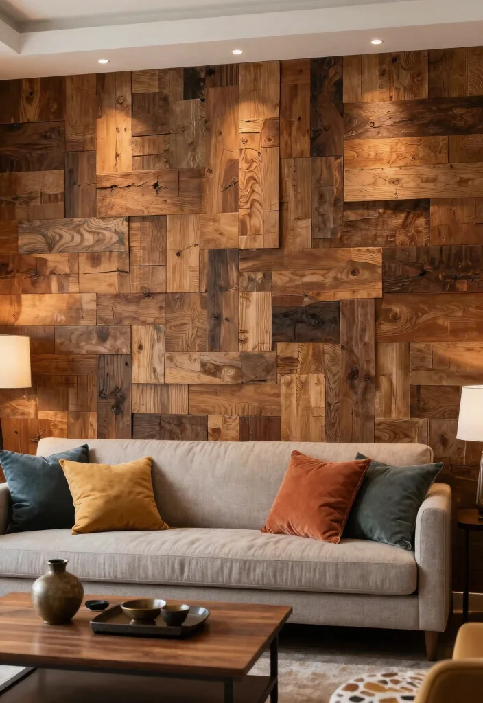 18 Living Room Wood Wall Ideas: Warm Textured Backdrop - 18. Textured Wood Accent Wall 1