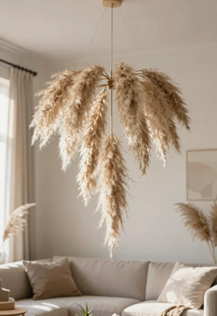 18 Pampas Grass Decor Living Room Ideas Soft Boho Texture - 12. Pampas Grass Bohemian Mobile 1