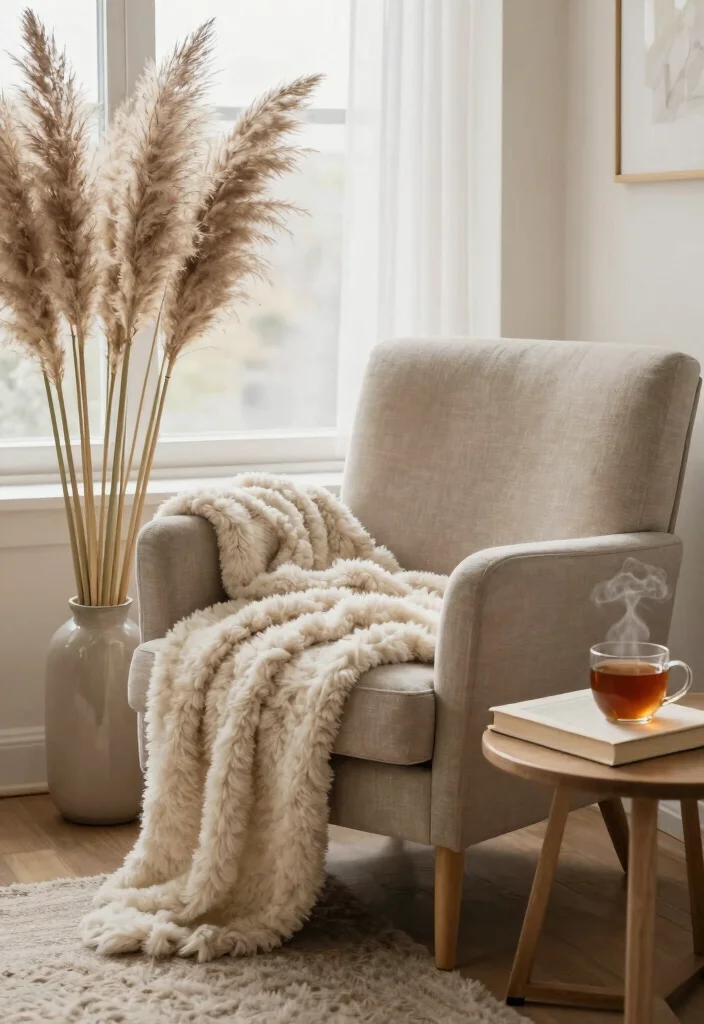 18 Pampas Grass Decor Living Room Ideas Soft Boho Texture - 16. Pampas Grass for Cozy Corners 1