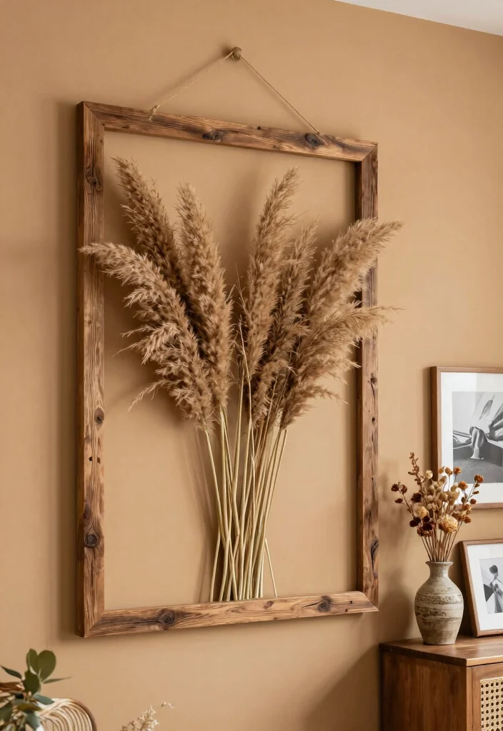 18 Pampas Grass Decor Living Room Ideas Soft Boho Texture - 2. Pampas Grass Wall Art 1