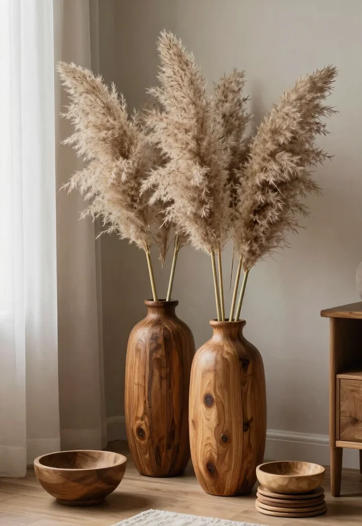 18 Pampas Grass Decor Living Room Ideas Soft Boho Texture - 8. Pampas Grass and Natural Wood Elements 1
