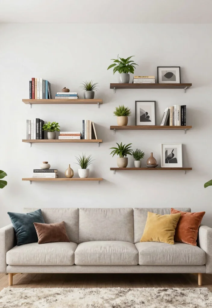 18 Small Living Room Decor Indian Apartment Ideas Smart Style - 11. Use Floating Shelves for Storage 1
