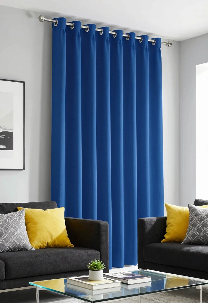 18 Wave Curtains Living Room Ideas for a Modern Flowing Look - 2. Bold Colored Wave Curtains 1