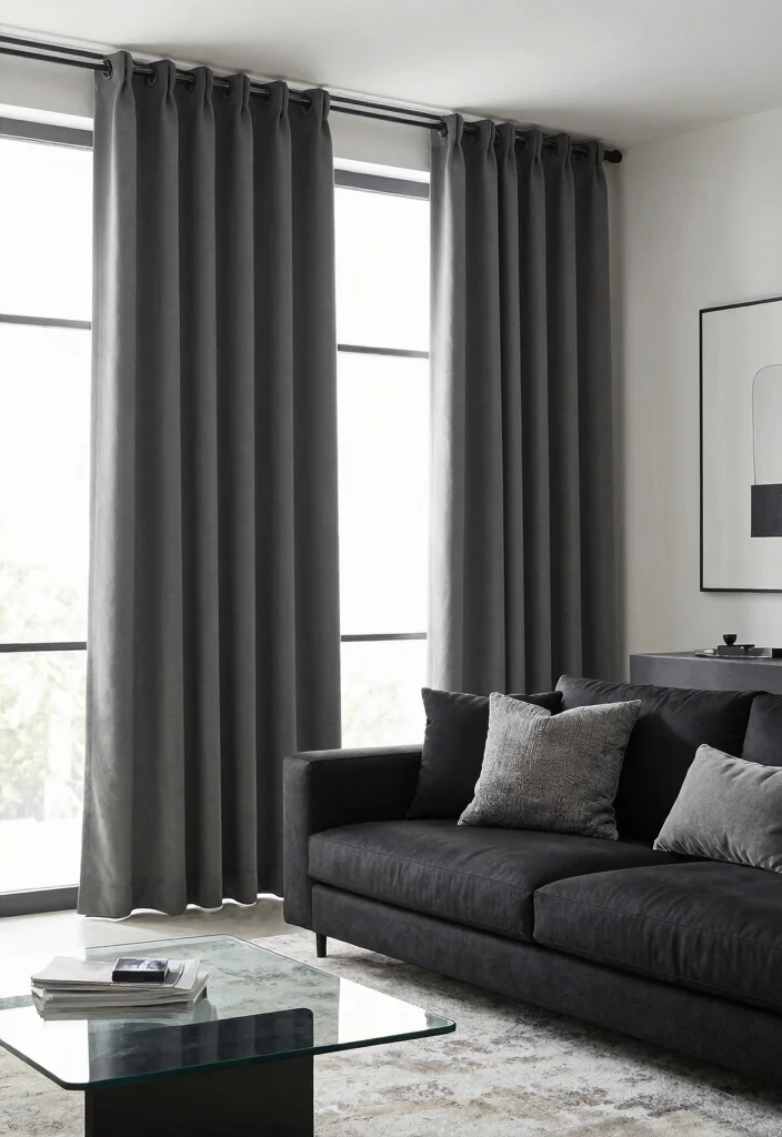 18 Wave Curtains Living Room Ideas for a Modern Flowing Look - 8. Monochrome Wave Curtains 1