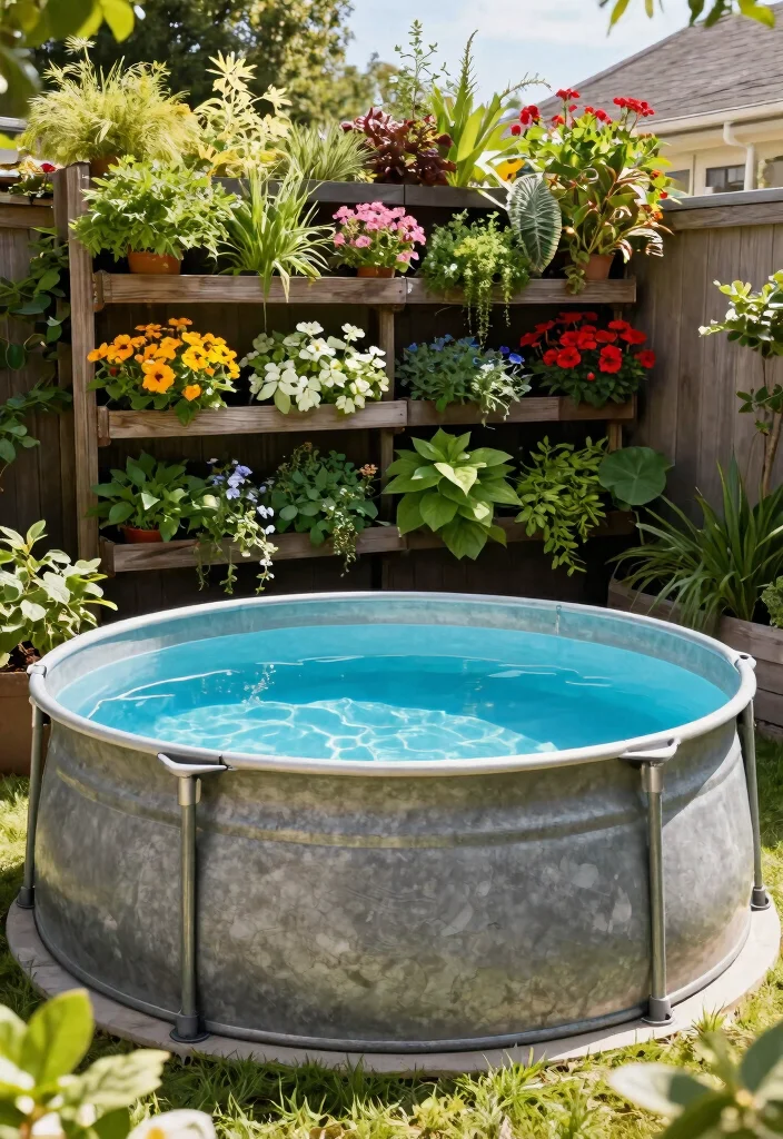 12 Above Ground Lap Pool Ideas for Small Backyards on a Budget - 2. Container Pool with Vertical Garden 1