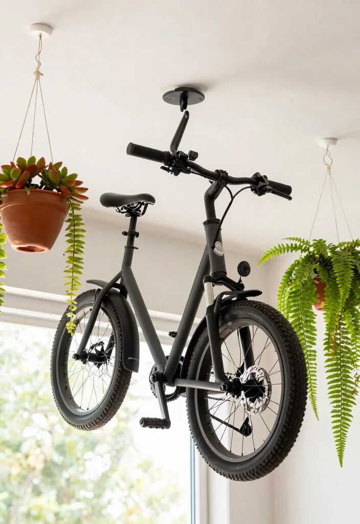 12 Electric Bike Storage Ideas for Heavy E-Bikes in Small Spaces - 4. Ceiling Hooks for Out-of-the-Way Storage 1