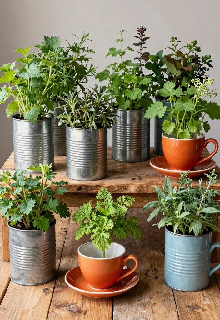 12 Herb Planter Box Ideas for Fresh Herbs Right Outside Your Kitchen - 12. Creative Repurposed Containers 1