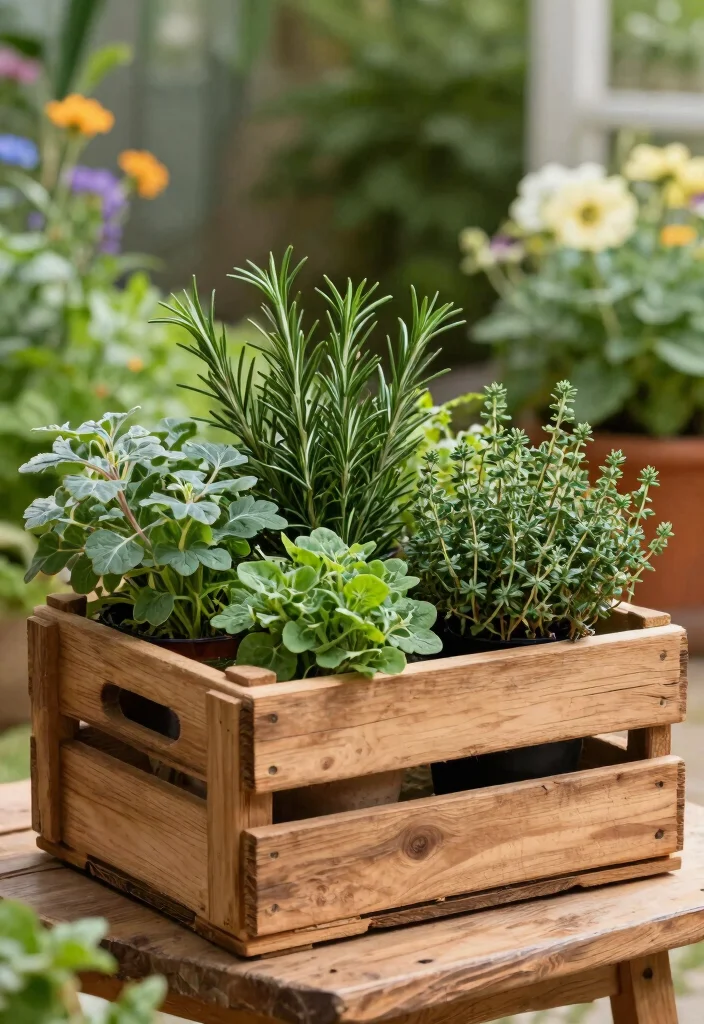 12 Herb Planter Box Ideas for Fresh Herbs Right Outside Your Kitchen - 6. Wooden Crate Herb Garden 1