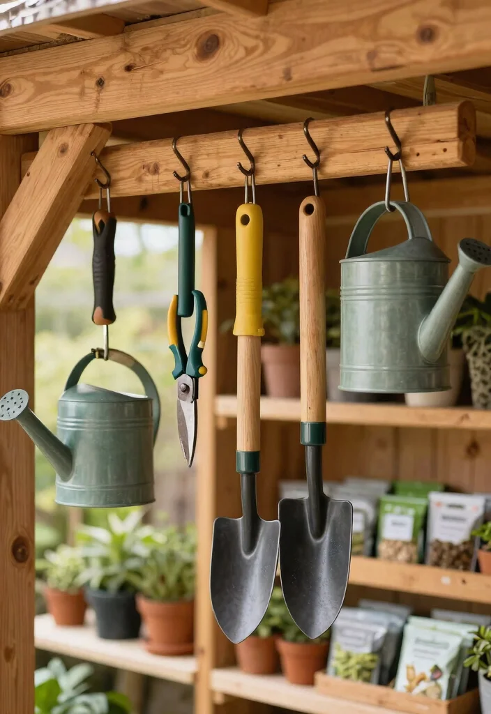 12 Shed Rafter Storage Ideas to Maximize Every Inch of Overhead Space - 1. Hanging Tool Racks 1