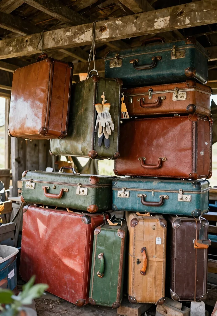 12 Shed Rafter Storage Ideas to Maximize Every Inch of Overhead Space - 10. Vintage Suitcases 1