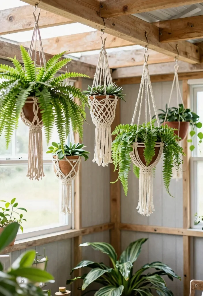12 Shed Rafter Storage Ideas to Maximize Every Inch of Overhead Space - 5. Hanging Plant Displays 1