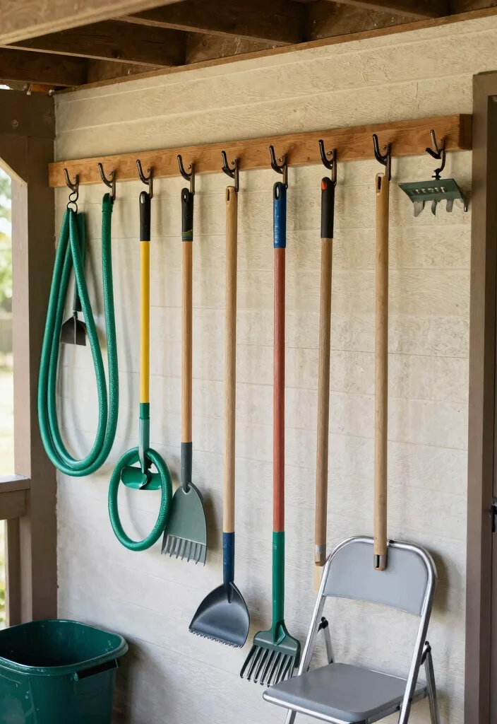 12 Shed Rafter Storage Ideas to Maximize Every Inch of Overhead Space - 8. Overhead Gear Hooks 1