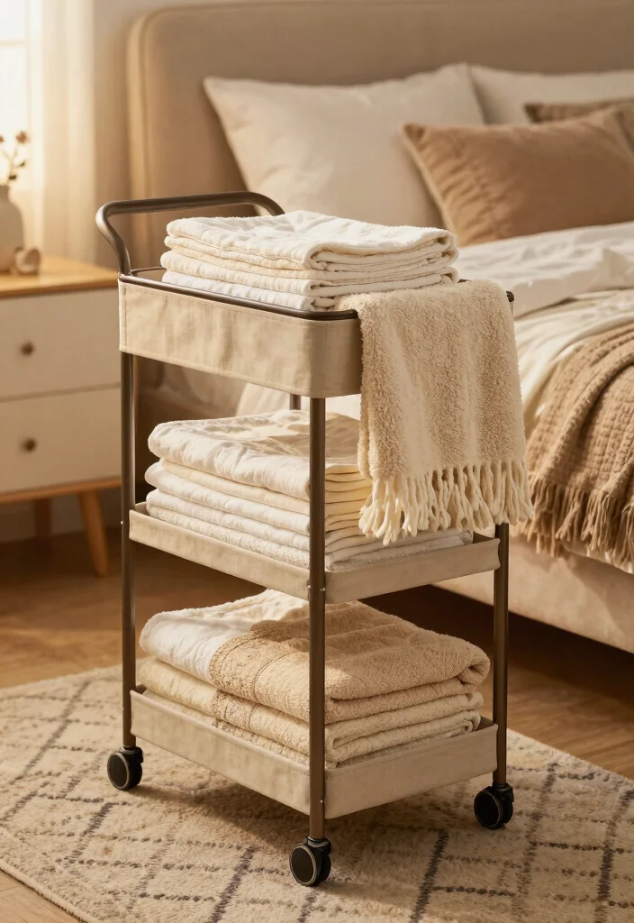 12 Utility Cart Ideas to Add Extra Storage to Any Bedroom - 10. Linen Cart 1