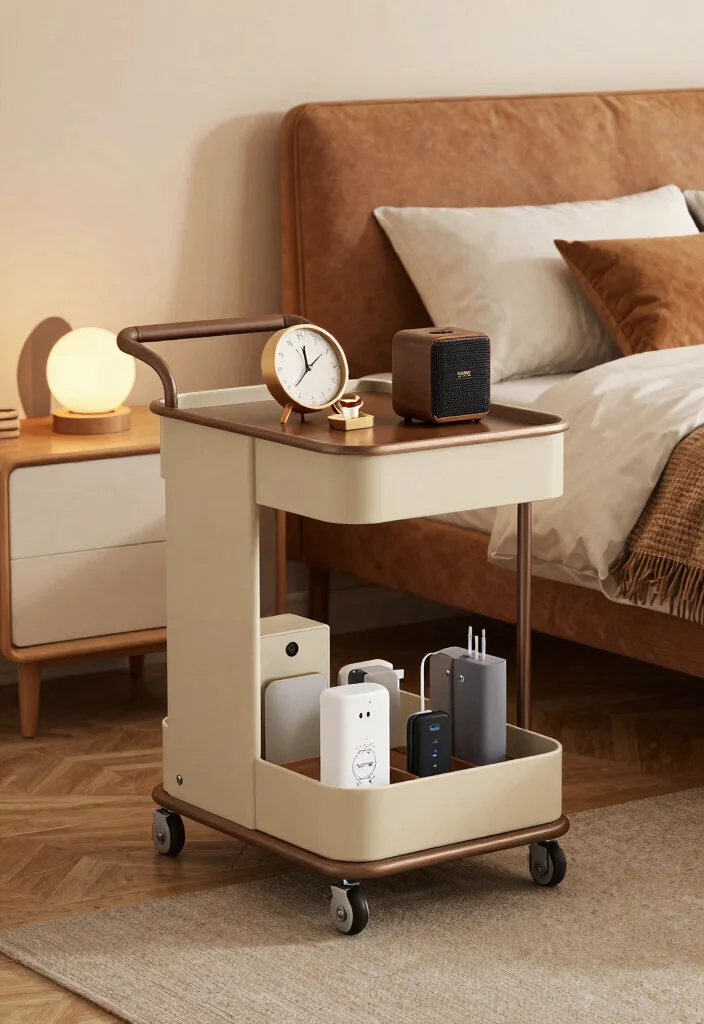 12 Utility Cart Ideas to Add Extra Storage to Any Bedroom - 11. Tech Charging Station 1
