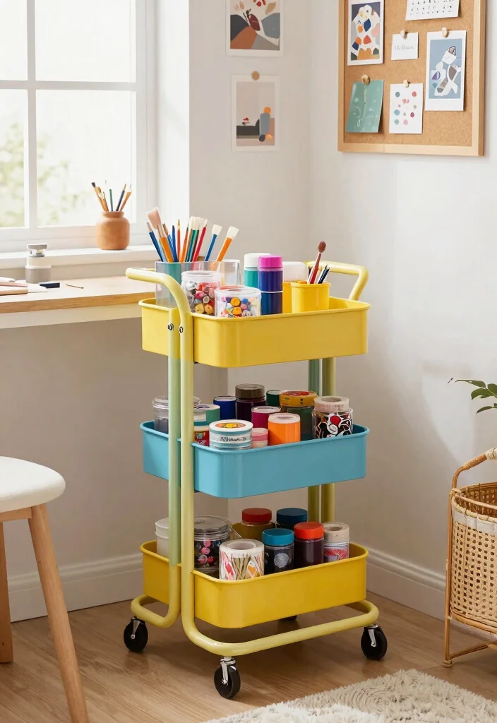12 Utility Cart Ideas to Add Extra Storage to Any Bedroom - 2. Craft Supplies Station 1