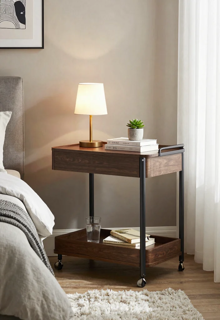 12 Utility Cart Ideas to Add Extra Storage to Any Bedroom - 3. Nightstand Alternative 1