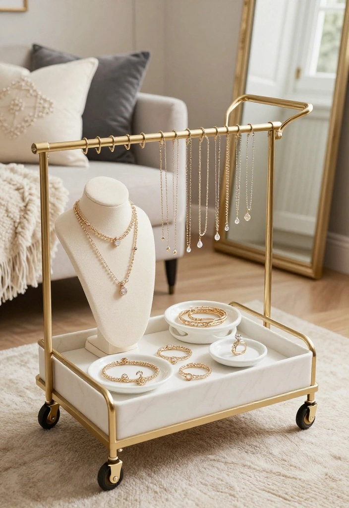 12 Utility Cart Ideas to Add Extra Storage to Any Bedroom - 4. Jewelry Display Cart 1