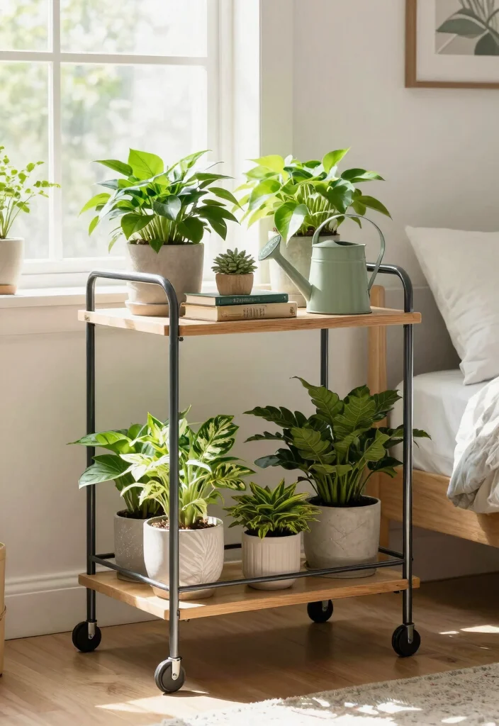 12 Utility Cart Ideas to Add Extra Storage to Any Bedroom - 6. Plant Stand 1