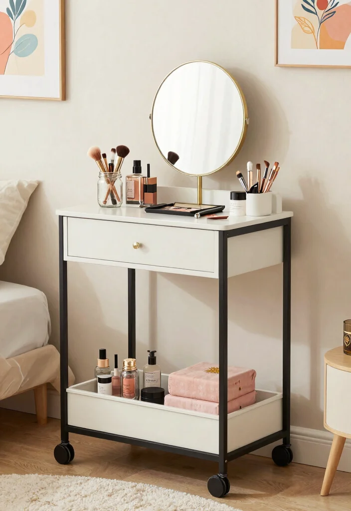 12 Utility Cart Ideas to Add Extra Storage to Any Bedroom - 7. Makeup Station 1