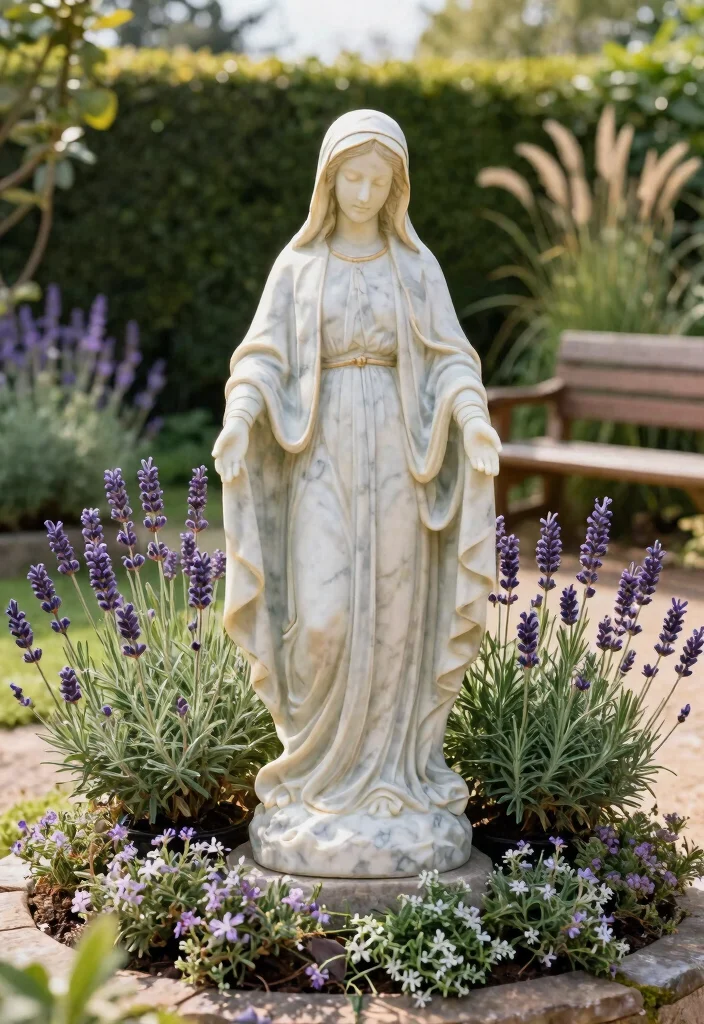 12 Virgin Mary Statue Garden Ideas for a Peaceful and Sacred Outdoor Space - 1. Classic Marble Virgin Mary Statue Centerpiece 1