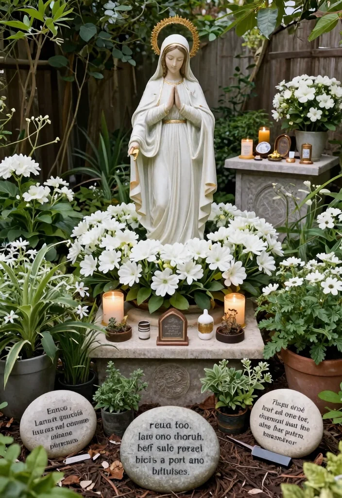 12 Virgin Mary Statue Garden Ideas for a Peaceful and Sacred Outdoor Space - 10. Virgin Mary Statue Within a Themed Prayer Garden 1
