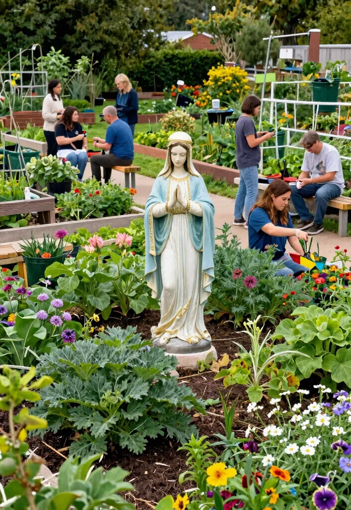 12 Virgin Mary Statue Garden Ideas for a Peaceful and Sacred Outdoor Space - 12. Virgin Mary Statue as Part of a Community Garden 1