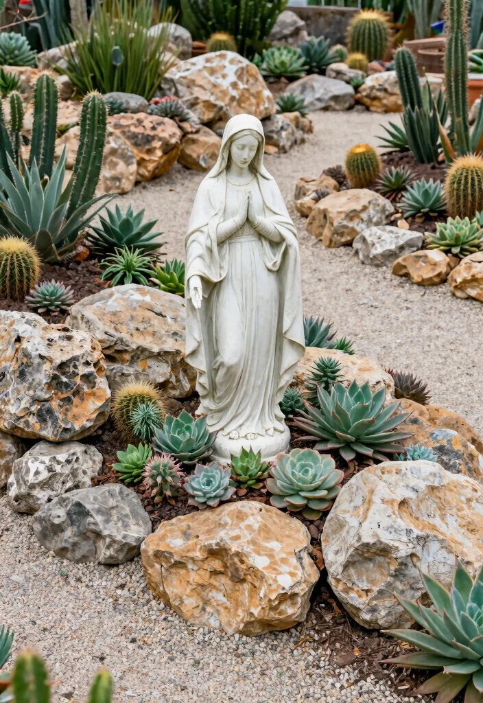 12 Virgin Mary Statue Garden Ideas for a Peaceful and Sacred Outdoor Space - 7. Virgin Mary Statue in a Rock Garden 1